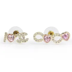 シャネル ラインストーン ハート ココマーク COCO I LOVE CHANEL ピアス ゴールド ピンク AB8202 箱付 CHANEL（新品・未使用品）