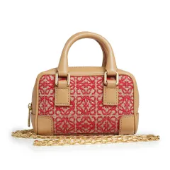 ロエベ アマソナ ナノ 2WAY チェーン ショルダー ハンドバッグ 斜め掛け カーフスキン レザー ジャガード ウォームデザート レッド ライトブラウン 茶 赤 ゴールド金具 A039U96X02 LOEWE（新品・未使用品）