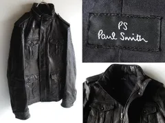 希少 名作 状態良好 PS Paul Smith ポールスミス 羊革 製品洗/USED加工 M-65 ラムレザージャケット ミリタリーコート S 黒 定価118800円