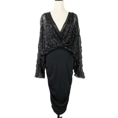 美品 EMPORIO ARMANI エンポリオアルマーニ スパンコール ドレープドレス ワンピース 40 ブラック レディース 古着 中古 USED