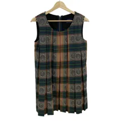 ロイスクレヨン ワンピース サイズM レディース美品  - グリーン×オレンジ×マルチ クルーネック/ノースリーブ/ひざ丈/チェック柄/花柄