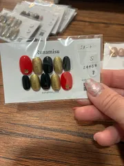No.8 レッド×ブラック×ゴールド 個性派 ネイルチップ Sサイズ ハンドメイド