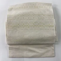 付け帯 美品 名品 作り帯 伊那紬地 段縞模様 幾何学模様 クリーム 正絹 【中古】