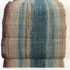 【美品】名古屋帯 秀品 トンネル仕立て 八寸名古屋帯 夏帯  霞 幾何学 藍色 正絹 【中古】