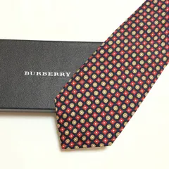 未使用級 バーバリー BURBERRY ネクタイ シルク100% ダークネイビー ～ ブラック系 / レッド 総柄 花柄 261-815
