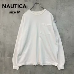 NAUTICA ノーティカ 長袖 Tシャツ ロンT カットソー トップス ポケット ポケT ヘビーウェイト オーバーサイズ ビッグシルエット クルーネック ロゴ ホワイト M 223-1257 正規品 ストリート カジュアル 希少 ★ ■◇