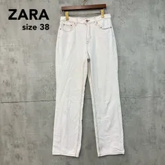 ZARA ザラ ホワイト ジーンズ ジーパン デニム パンツ ボトムス ズボン ストレート ワイド ハイウエスト コットン 綿 100 38 Ｍ 4406 054 712 ステッチ カジュアル オフィスカジュアル 上品 きれいめ ★ ■■