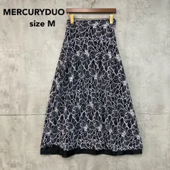 美品 MERCURYDUO マーキュリーデュオ フラワーレースハイウエストフレアスカート ロングスカート マキシ丈 総レース 花柄 ボトムス 裏地あり 002310800501-02 ネイビー 紺色 Mサイズ 大人可愛い フェミニン ★ ■◇