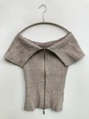 SNIDEL ニット/セーター ONE SIZE ブラウン コットン ナイロン 無地 ショート丈 オフショルダー 半袖