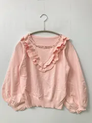 tocco closet ニット/セーター M ピンク ナイロン 無地 フリル ビジュー ミドル丈 長袖 クルーネック(丸首)