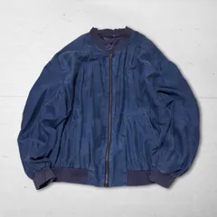 Vintage 一点物 シルク ブルゾン ジャケット ゆったりシルエット ゆるだぼ ネイビー ライトアウター 古着 カジュアル 古着ミックス