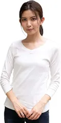 aspersio アスペルシオ フライス Tシャツ レディース ロングt ロンt ロングシャツ ティーシャツ ロングティーシャツ (#2 Vネック8分袖ホワイト,  M)