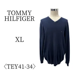 ★美品 TOMMY HILFIGER トミーヒルフィガー 紺 長袖 ニット・セーター XL(LL) TEY41-34