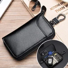 キーケース 6連ホルダー スマートキー カード収納 ファスナー式 ブラック