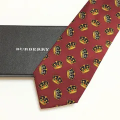 未使用級 バーバリー BURBERRY ネクタイ シルク100% レッド系 / オレンジ系 総柄 王冠 261-822