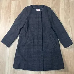 【226595】GLOBAL WORK グローバルワーク  ノーカラーコート　アウター　ポリエステル　ウール混　チェック　M  ・ ブラックグレー