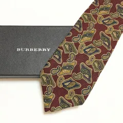 未使用級 バーバリー BURBERRY ネクタイ シルク100% ワインレッド / ベージュ 総柄 ペーズリー柄 261-824