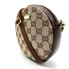【良品】GUCCI グッチ GG柄 丸型 キャンバス ショルダーバッグ ポシェット レディース ユニセックス ブラウン 茶色