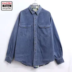 90s USA製 vintage L.L.Bean 裏地チェック デニム 長袖シャツ メンズ 表記Lサイズ