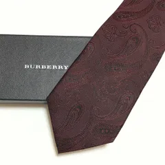 未使用級 バーバリー BURBERRY ネクタイ シルク100% ワインレッド 総柄 ペーズリー柄 261-828