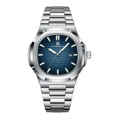 【新着商品】men for watch 就活 メンズ メンズ スポーツ フォーマル 人気 腕 時計 おしゃれ ビジネス ステンレススチール ノーチラス 贈答用 クォーツ 蓄光 日付 (ブルー) 3気圧防水 腕時計