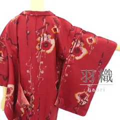 羽織 羽おり アンティーク羽織 レディース 交織 赤 花柄 身丈93cm 裄丈60cm 防寒 カジュアル 洋服感覚 羽織物 小さいサイズ