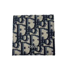 【中古】 ディオール メンズ BOX型 小銭入 コインケース オブリーク ジャガード ネイビー ベージュ ブラック