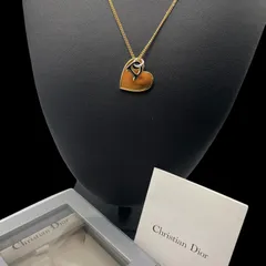 希少 Christian Dior クリスチャン ディオール 保存箱付き Dチャーム ハートプレート CDロゴエンブレム ネックレス ペンダント アクセサリー 首輪 ゴールド シルバー コンビカラー ジュエリー ヴィンテージ