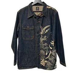 C459 CHIKIRIYA（ちきりや）デニムジャケット（カバーオール）和柄デザイン Mサイズ  インディゴ
