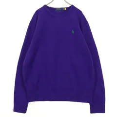 美品 POLO RALPH LAUREN ポロラルフローレン 裏起毛 前V ワンポイントロゴ 長袖 トレーナー M パープル スウェット メンズ 古着