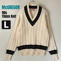 90s チルデンニット★マックレガー McGREGOR★ウールセーター★ケーブル編み/ラインリブ★ナチュラル★メンズL    #2602F029