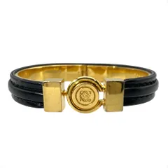 ロエベ LOEWE アナグラム ロゴ バングル カフ レザー ブラック ブレスレット【中古】