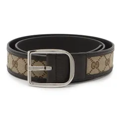 GUCCI グッチ GGキャンバス ベルト レザー カーキベージュ ダークブラウン #95 シルバー金具 アウトレット品 449716