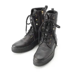 トッズ レザー キルティング サイドジップ レースアップ ショート ブーツ シューズ ブラック 36【中古】