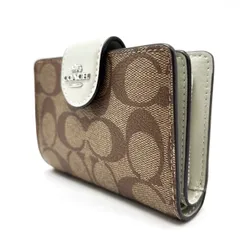 【良品】coach signature pvc wallet coincase ladies brown×white コーチ シグネチャー 折り財布