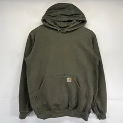 古着 カーハート Carhartt パーカー トレーナー ワンポイントロゴ刺繍 プルオーバー 袖プリント フーディ M  カーキ系 メンズ