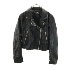 ZARA ザラ フェイクレザー ダブルライダースジャケット L ブラック レディース 古着