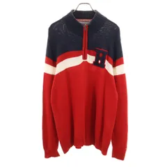 TOMMY HILFIGER トミーヒルフィガー 長袖 ハーフジップ ニット XL レッド セーター メンズ 古着