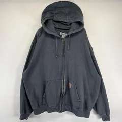 古着 カーハート Carhartt パーカー フルジップ スウェット ヘビーウェイト 厚手 ワンポイントロゴ 2XL  ダークグレー系 メンズ