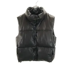 ZARA ザラ フェイクレザー 中綿ベスト L ブラック レディース 古着