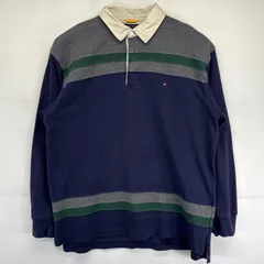 古着 トミーヒルフィガー TOMMY HILFIGER 長袖 ポロシャツ 大きいサイズ ラガーシャツ ボーダー柄 ワンポイントロゴ XL マルチカラー メンズ