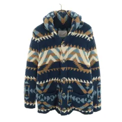 BAYFLOW ベイフロー 総柄 コンチョボタン カーディガン 3 ネイビー メンズ 古着