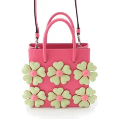 モスキーノ フラワー  レザー ショッピングトート ハンドバッグ 2way ショルダー ピンク【中古】