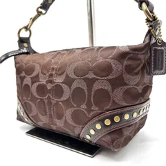 【良品】COACH Y2K brown signature canvas leather brown studs shoulder bag unisex コーチ ショルダーバッグ