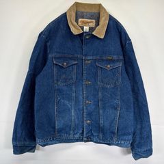 古着 80's/80年代 ヴィンテージ ラングラー Wrangler USA製 デニムジャケット ブランケットライナー ワンポイントロゴ 44L  ブルー メンズ