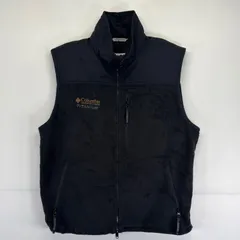 古着 コロンビア Columbia ベスト フルジップ フリース ワンポイントロゴ ナイロン切り替え アウトドア L  ブラック メンズ