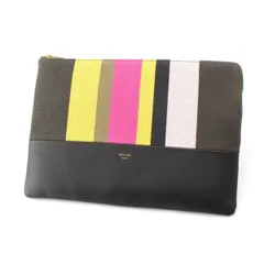 セリーヌ レザー キャンバス ポーチ クラッチバッグ マルチカラー【中古】