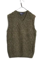 【お得なクーポン配布中!】 90s ★ ポロ ラルフローレン ケーブル ニット ベスト メンズ L / 古着 オールド ハンドメイド ウール シルク 重ね着 Vネック ブラウン 無地