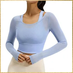 ☆彡送料無料でお届け☆彡Color:ブルー_Size:L [Tiricky] レディース ヨガウェア 長袖トップス カップ付き 吸汗速乾 通気 背中開きデザイン スポーツブラ 軽量 ストレッチ ピラティス ジムウェア