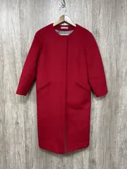 DAMA collection ダーマコレクション カシミヤ100％ ロング ノーカラー コート size7ar/赤 ◆■◎レディース